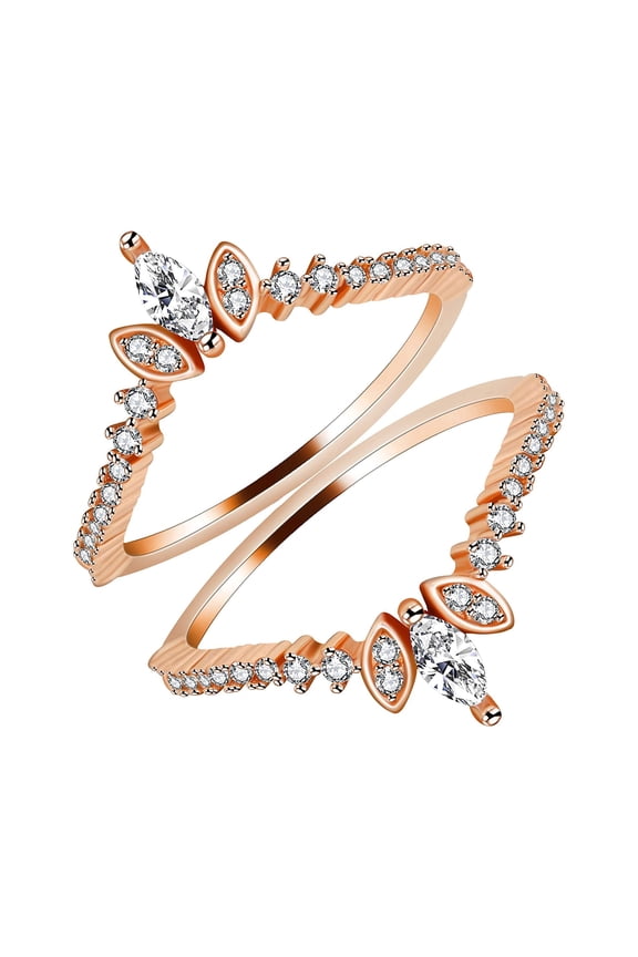 Rose Gold Plated Marquise Cubic Zirconia Ladies Anniversary Wedding Band Enhancer Guard Double Ring 925 Silver (size 8)