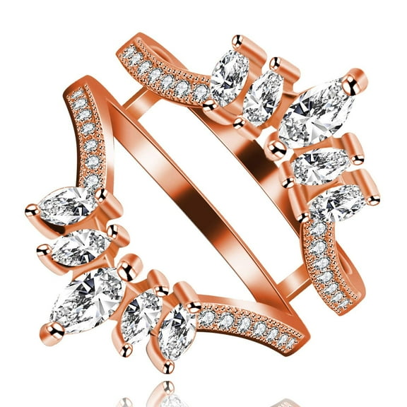 Uloveido Rose Gold Plated Marquise Cut Cubic Zirconia Wedding Band Anniversary Enhancer Guard Ring for Women Y445 Size 9