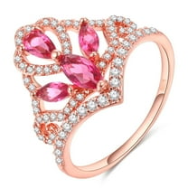Uloveido Rose Gold Plated Marquise Cut Pink CZ Princess Crown Tiara Ring for Women (Size 6)