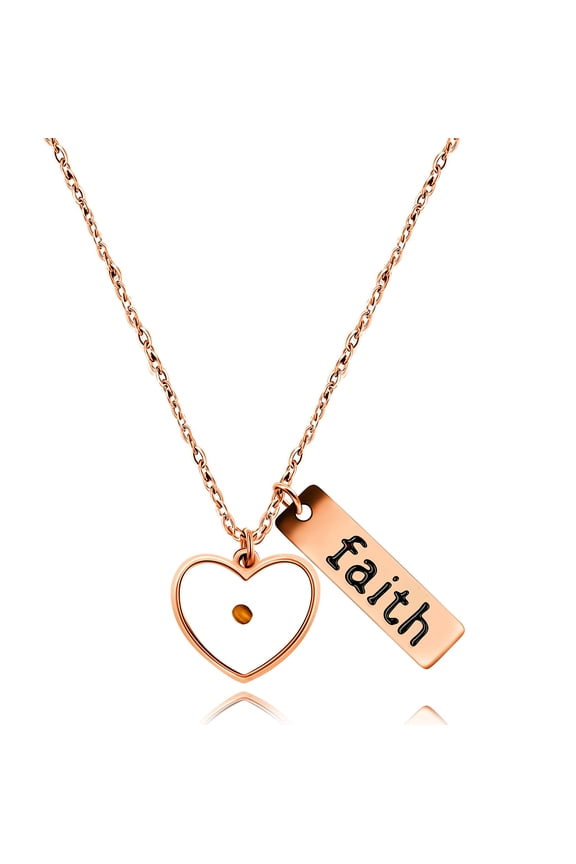 Rose Gold Plated Mustard Seed Necklace Heart Bezel Pendant Faith Bar Christian Jewelry Gifts for Women Y559 (Heart, Rose Gold)