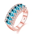 thumbnail image 1 of Uloveido Rose Gold Plated Oval Cut Light Blue Cubioc Zircionia Wedding Band Promise Ring, 7 Stone Birthstone Ring Mother's Gifts J501 (Light Blue, Size 7), 1 of 7