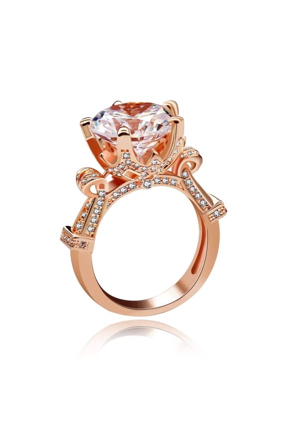 Rose Gold Plated Round CZ Simulated Diamond Solitaire Wedding Bridal Engagement Rings for Women (Size 8)