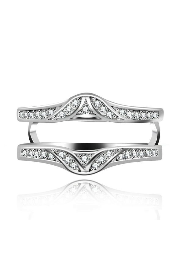 Round CZ Crown Ring Enhancer and Wraps for Bridal Girls White Gold Plated Anniversary Wedding Rings Guards for Women Size 8 Y475