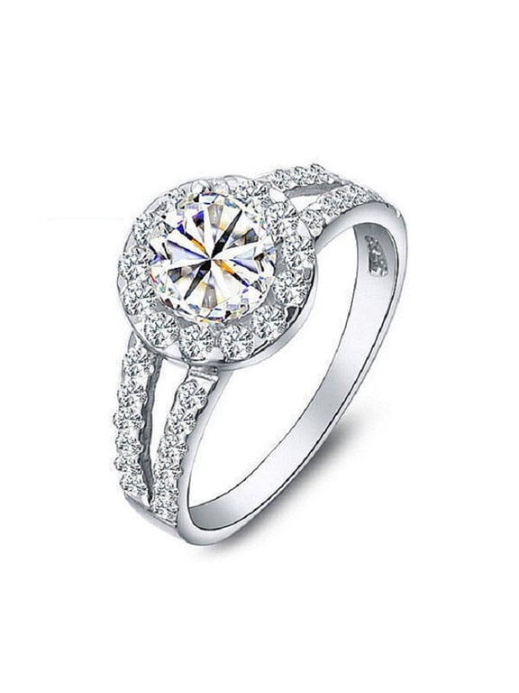 Serend White Gold Plated Ropund Cubic Zirconia Solitaire Wedding Engagement Rings J510 (White,size 8)