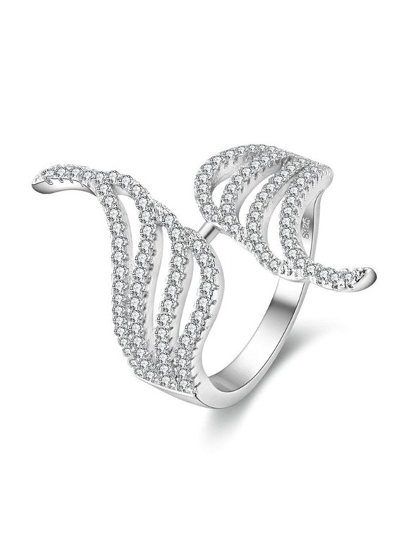 Silver Color Angel Wings Wide Rings for Women White Cubic Zirconia Pave Fashion Jewelry (Size 8)