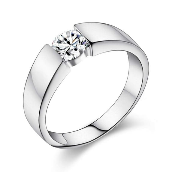 Uloveido Silver Color Classic Round CZ Simulated Diamond Engagement Ring Promise Wedding Band for Men J002 (Male, Size 5)