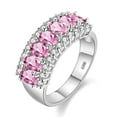 thumbnail image 1 of Uloveido Silver Color Oval Cut Pink Cubioc Zircionia Wedding Band, 7 Stone Birthstone Ring Mother's Gifts J501 (Platinum,Pink,Size 7), 1 of 7