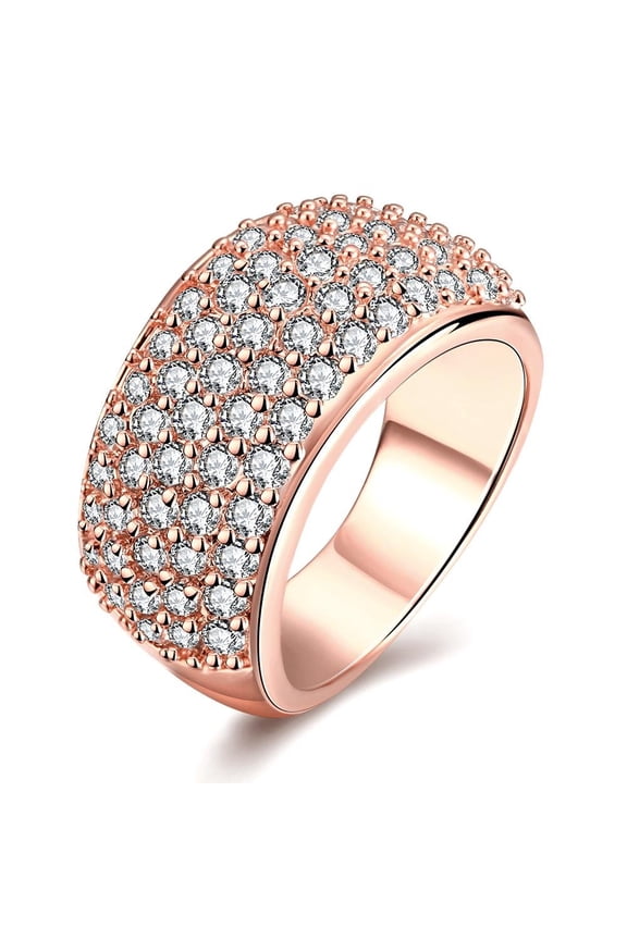 Simple Cubic Zirconia Eternity Band Wedding Ring Crystal Zircon Anniversary Rings Party Prom Favor Ring Gift Ideas for Women and Girls (Rose Gold Size 7) CR002
