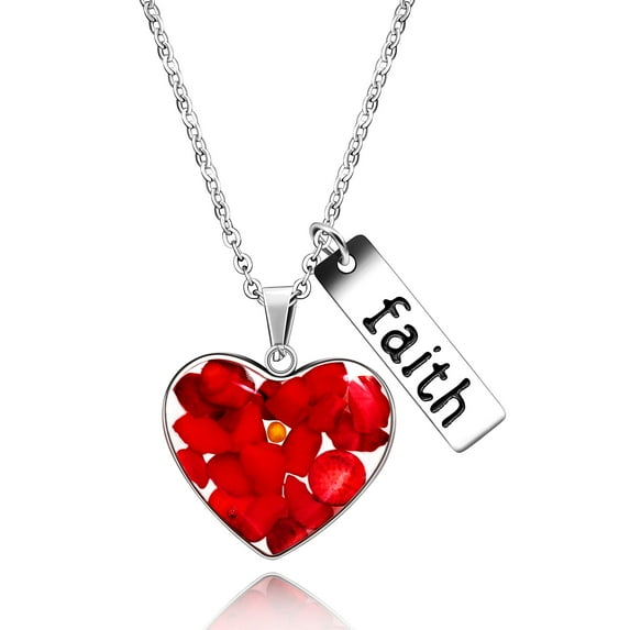Uloveido Simulated Red Coral Heart Pendant Faith Necklace with Real Mustard Seed Charms Birthday Gifts for Christian Women Y962 (Red)