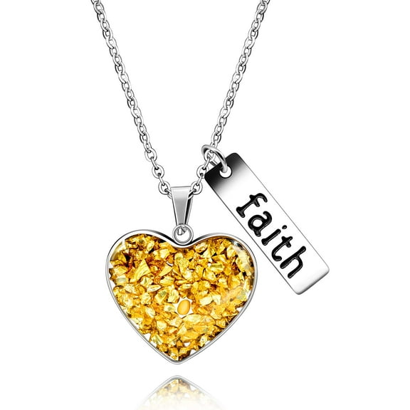 Uloveido Simulated Yellow Golden Sandstone Heart Pendant Mustard Seed Faith Necklace Christian Gifts for Women Y962 (Yellow)