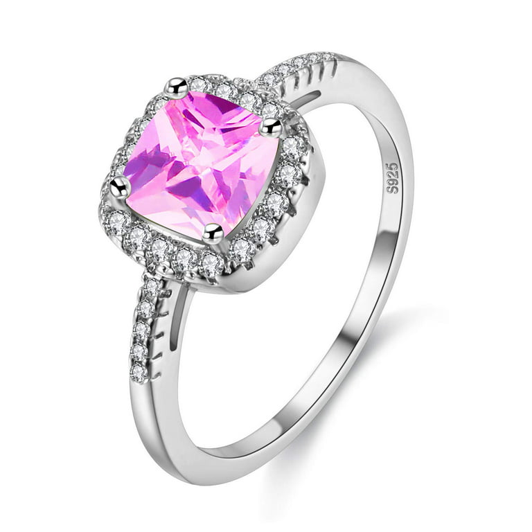 Uloveido Square Pink Rings for Women, Solitaire Wedding Rings, Pink Cubic  Zirconia Rings Engagement (Pink, Size 6) Y3100