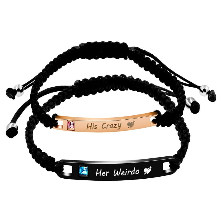 Uloveido Stainless His Crazy and Her Weirdo Bracelet Set, Matching