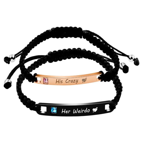 Uloveido Stainless His Crazy and Her Weirdo Bracelet Set, Matching Relationship ID Couple Bracelets for Him Her (Crazy Weirdo)
