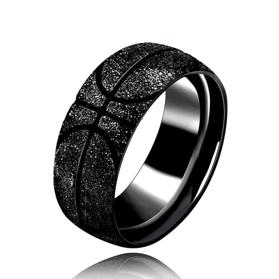 Uloveido Stainless Steel Black Sporty Basketball Ring Domed Design Men Women Cool Jewelry Size 10