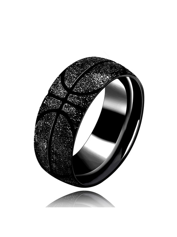Stainless Steel Black Sporty Basketball Ring Domed Design Men Women Cool Jewelry Size 11