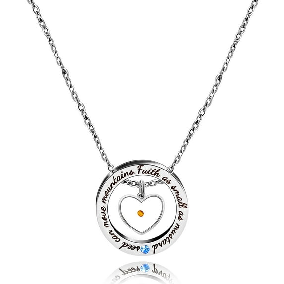 Uloveido Stainless Steel Circle Round Ring Necklace Christian Jewelry Engraved Faith As Small As A Mustard Seed Can Move Mountains Y958 (Heart)