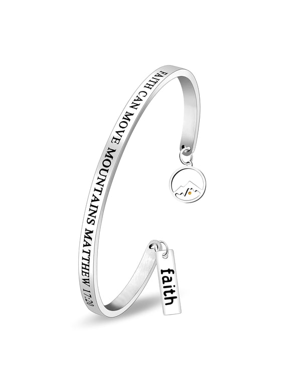Stainless Steel Cuff Bracelets for Girls Women with Round Mountain Mustard Seed - Faith Can Move Mountains Matthew 17:20 Bible Verse Bracelets for Christian Y3976