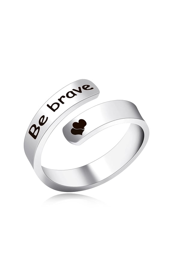 Stainless Steel Engraved Be Brave Encouragement Ring for Women Open Adjustable Size Inspirational Love Heart Ring Y1275