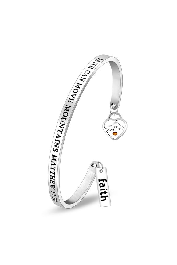 Stainless Steel Faith Can Move Mountains Heart Faith Charms Cuff Bracelets, Christian Religious Inspirational Bracelets Y3976