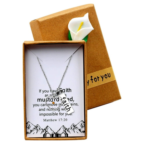 Uloveido Stainless Steel Faith Mustard Seed Pendant Necklace Charms Christian Necklaces Packed with Gift Box Y1030 (Heart)