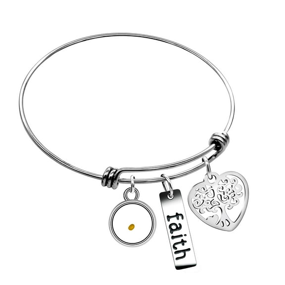 Uloveido Stainless Steel Tree Life Bracelet,Mustard Seed Pendant,Strand Cuff Bangle Gifts for Women Y639-Round