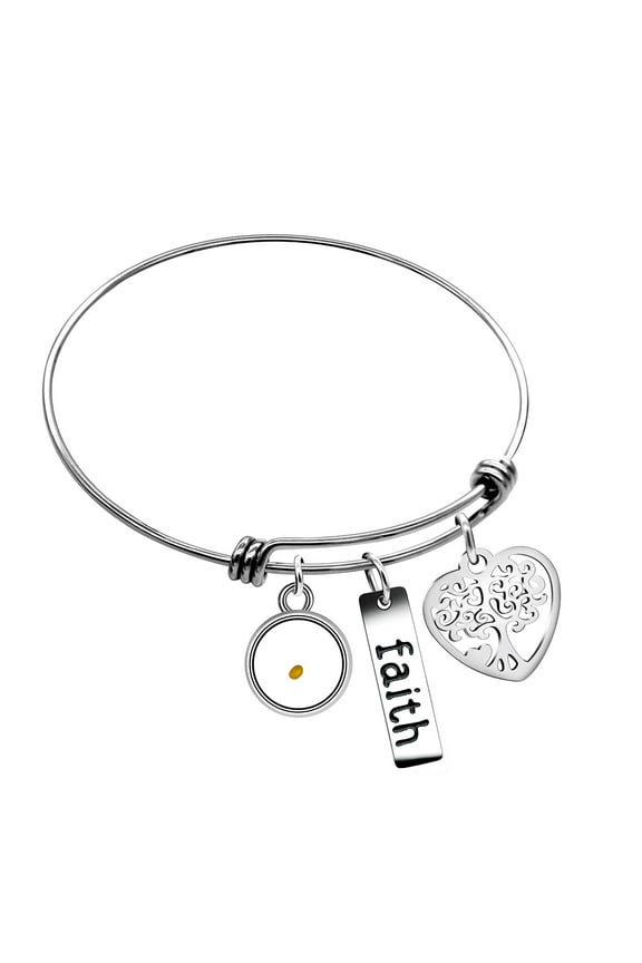 Stainless Steel Tree Life Bracelet,Mustard Seed Pendant,Strand Cuff Bangle Gifts for Women Y639-Round