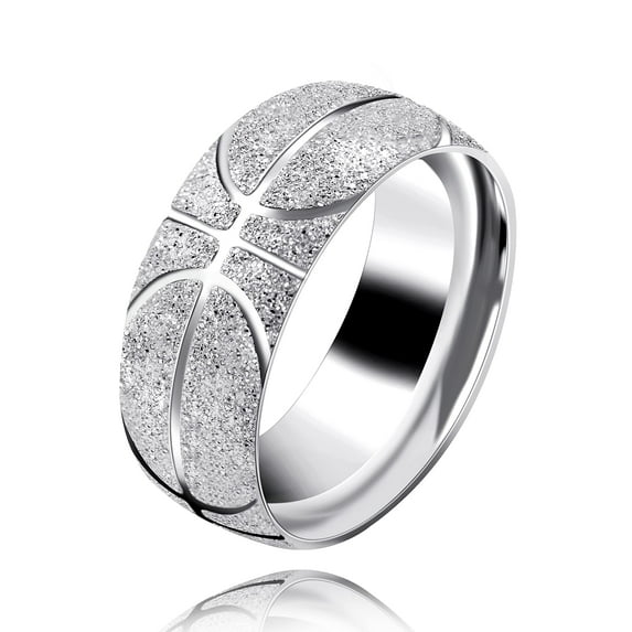 Uloveido Stainless Steel Wide 8mm Basketball Soccer Volleyball Ring Cool Wedding Bands for Men Boyfriend (white size 11)