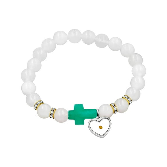 Uloveido Synthetic Green Malachite Side Cross Bracelet Crystal Beads Strand Bracelets Bangle Mustard Seed Religious Jewelry for Women Y943 (Green)