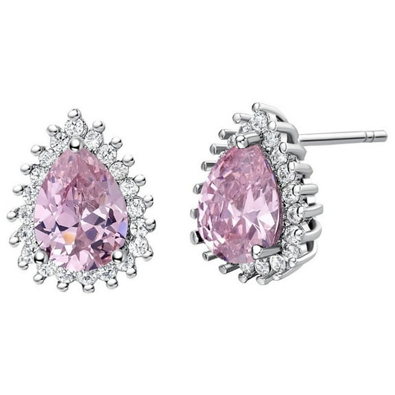 Uloveido Teardrop Earrings for Wedding, Pear-Shaped Pink Cubic Zirconia StudS Earrings for Bridesmaids R815 (Pink)