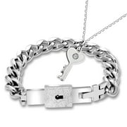 Uloveido Titanium Steel Matching Puzzle Couples Lock Bracelet and Key Pendant Necklace Jewelry Set for Girlfriend Boyfriend Y808