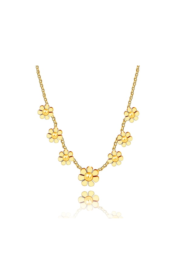 Trendy Mini 7 Daisy Flowers Choker Necklace Gold Plated Stainless Steel Birthday Gifts for Women Y621