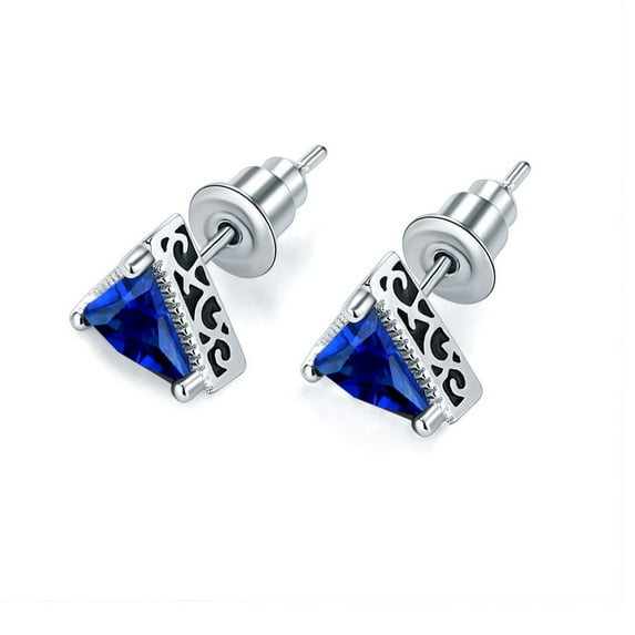 Uloveido Triangle Blue Studs Earring Platinum Plated for Women and Men Fashion Jewelry Gift Y333