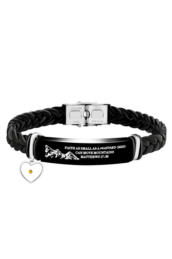 Unisex Adult Age Faith Can Move Mountains Black Braided Leather Bracelet Y1326