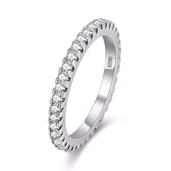 Uloveido White Gold Plated 2mm Cubic Zirconia Eternity Bands for Women Birthstone Ring for Mom Women (White, Size 6)