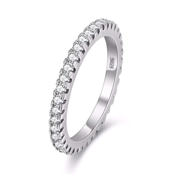 Uloveido White Gold Plated 2mm Cubic Zirconia Eternity Bands for Women Birthstone Ring for Mom Women (White, Size 6)