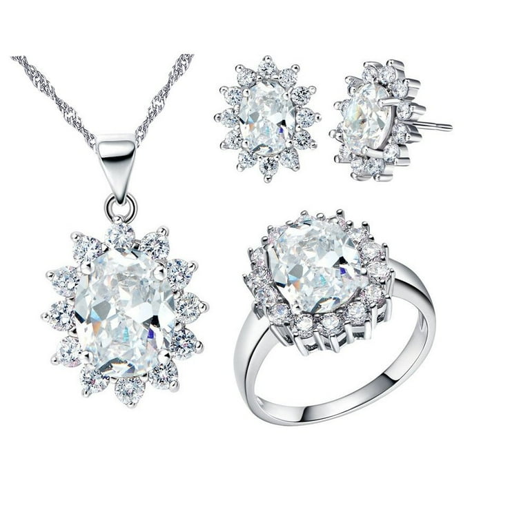 Uloveido White Gold Plated Bridesmaid Jewelry Ring Earrings Clip