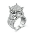 thumbnail image 1 of Uloveido White Gold Plated Elevated Architecture Ring with Micro CZ Stones Art Deco Heart Ring Ideas (Size 9) RA0221, 1 of 8