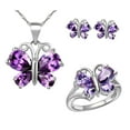 thumbnail image 1 of Uloveido White Gold Plated Purple Stone Butterfly Earrings Necklace Pendant and Charm Anniversary Rings Jewelry Set for Bridal Women T235, 1 of 7