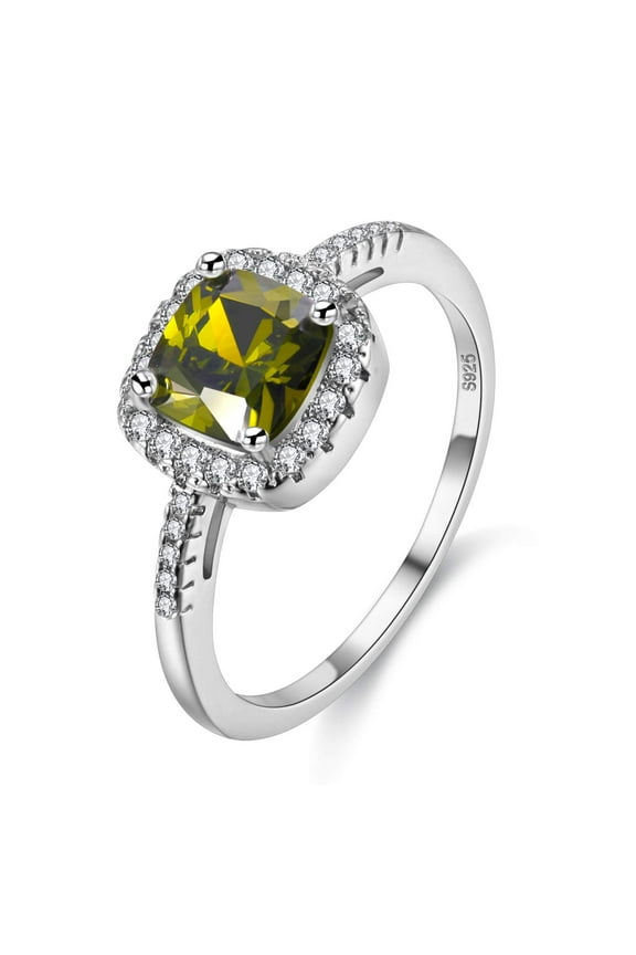 White Gold Plated Square Wedding Band Rings for Women Cubic Zirconia Stone Engagement Jewelry (Green, Size 6) Y3100