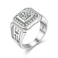 thumbnail image 1 of Uloveido Wide Square Silver Tone Rings with Round Radiant CZ Stones Charm Rings for Men JX001 (Silver, Size 10), 1 of 6