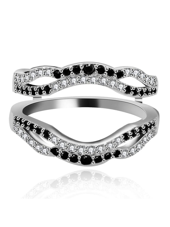 Women Double Infinity Wedding Ring Guard Enhancer Black Cubic Zirconia Ring for Anniversary Promise Ring Enhancer with CZ Crystals Size 7 Y444