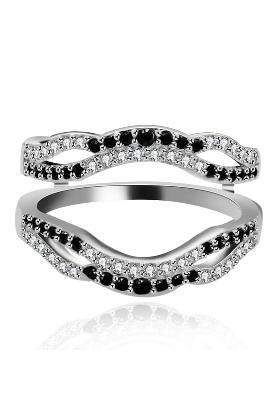 Women Double Infinity Wedding Ring Guard Enhancer Black Cubic Zirconia Ring for Anniversary Promise Ring Enhancer with CZ Crystals Size 7 Y444