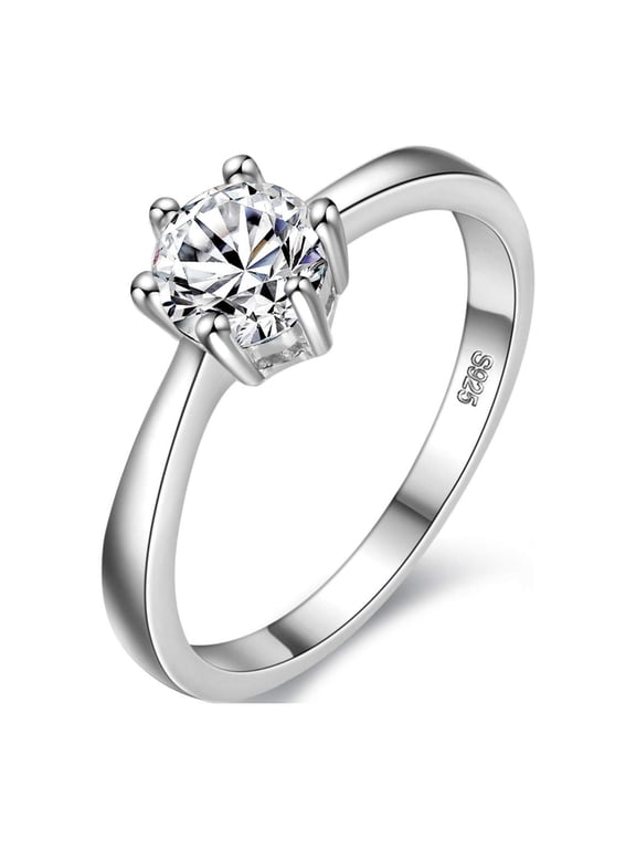 Women Halo Setting Tarnish Resistant Engagement Solitaire Ring for Mom Platinum Plated Wedding Band Anniversary Rings (Size 8) J002-FEMALE 