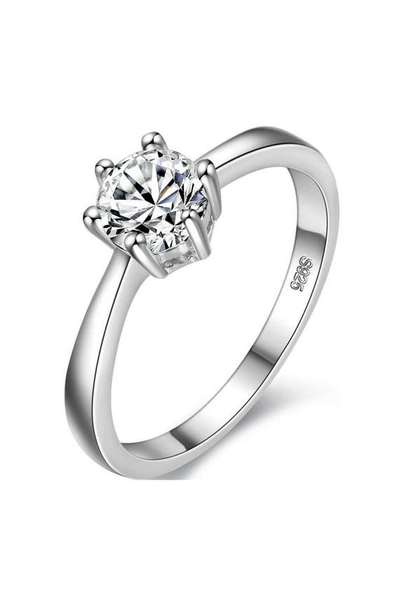 Women Halo Setting Tarnish Resistant Engagement Solitaire Ring for Mom Platinum Plated Wedding Band Anniversary Rings (Size 8) J002-FEMALE 