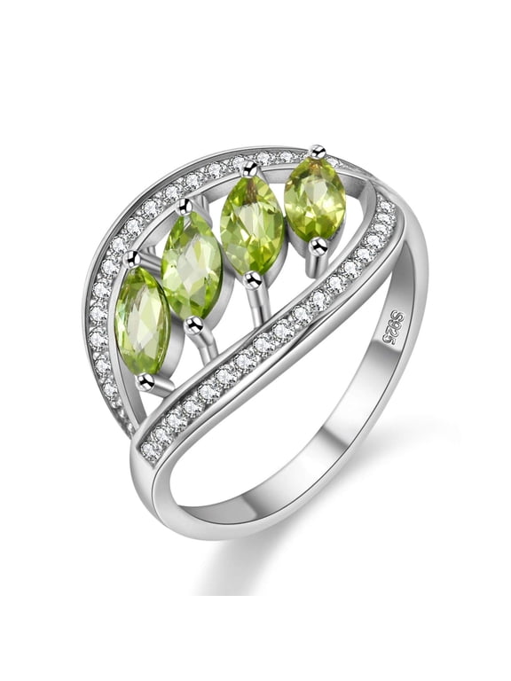 Women Leaf Ring Oval August Birthstone Sterling Silver 925 Ring for Women Anniversary (Size 6)