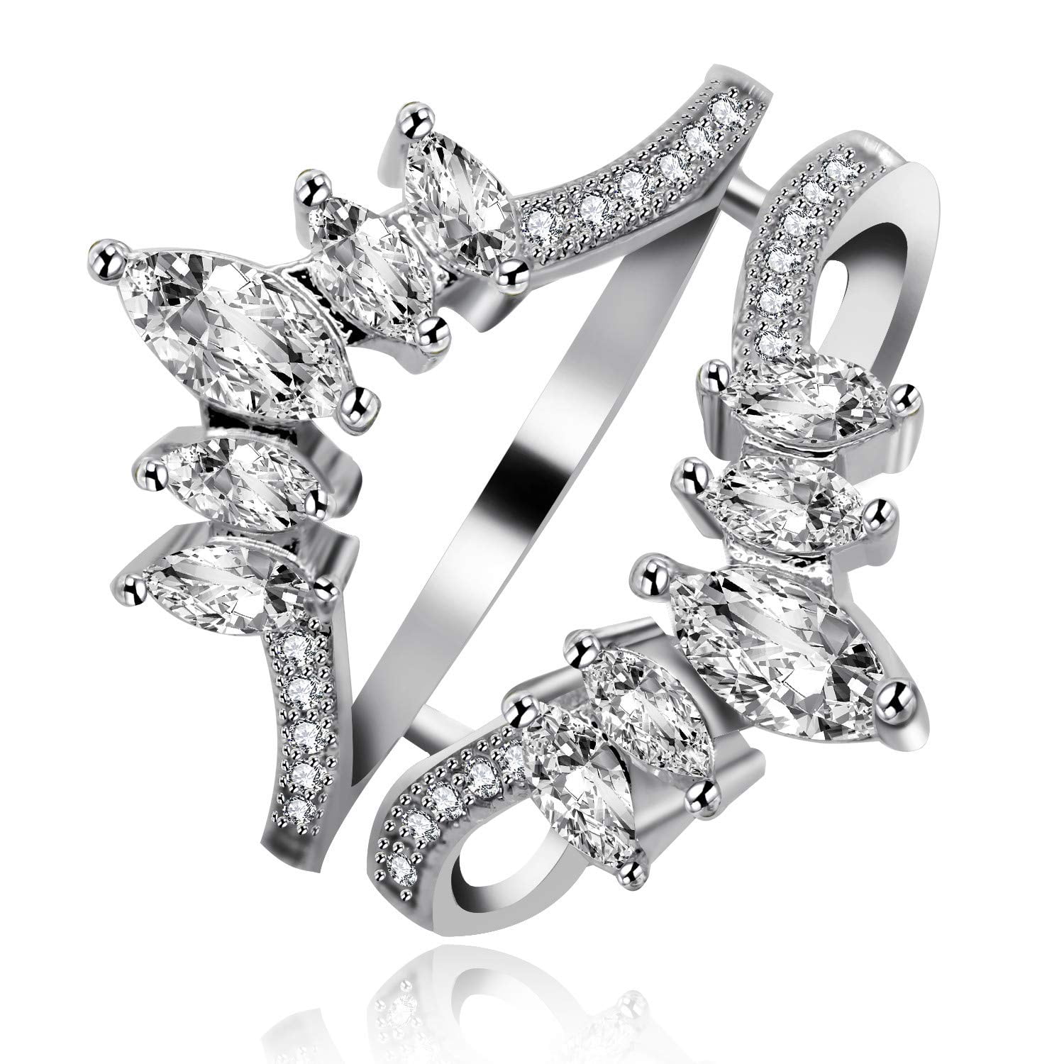 Uloveido Women Rhodium Plated Marquise Cut Lab Diamond Ring