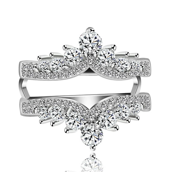 Uloveido Women White Gold Plated Filigree Vintage Crown Wedding Ring Guard CZ Anniversary Engagement Ring Enhancer (Size 9)