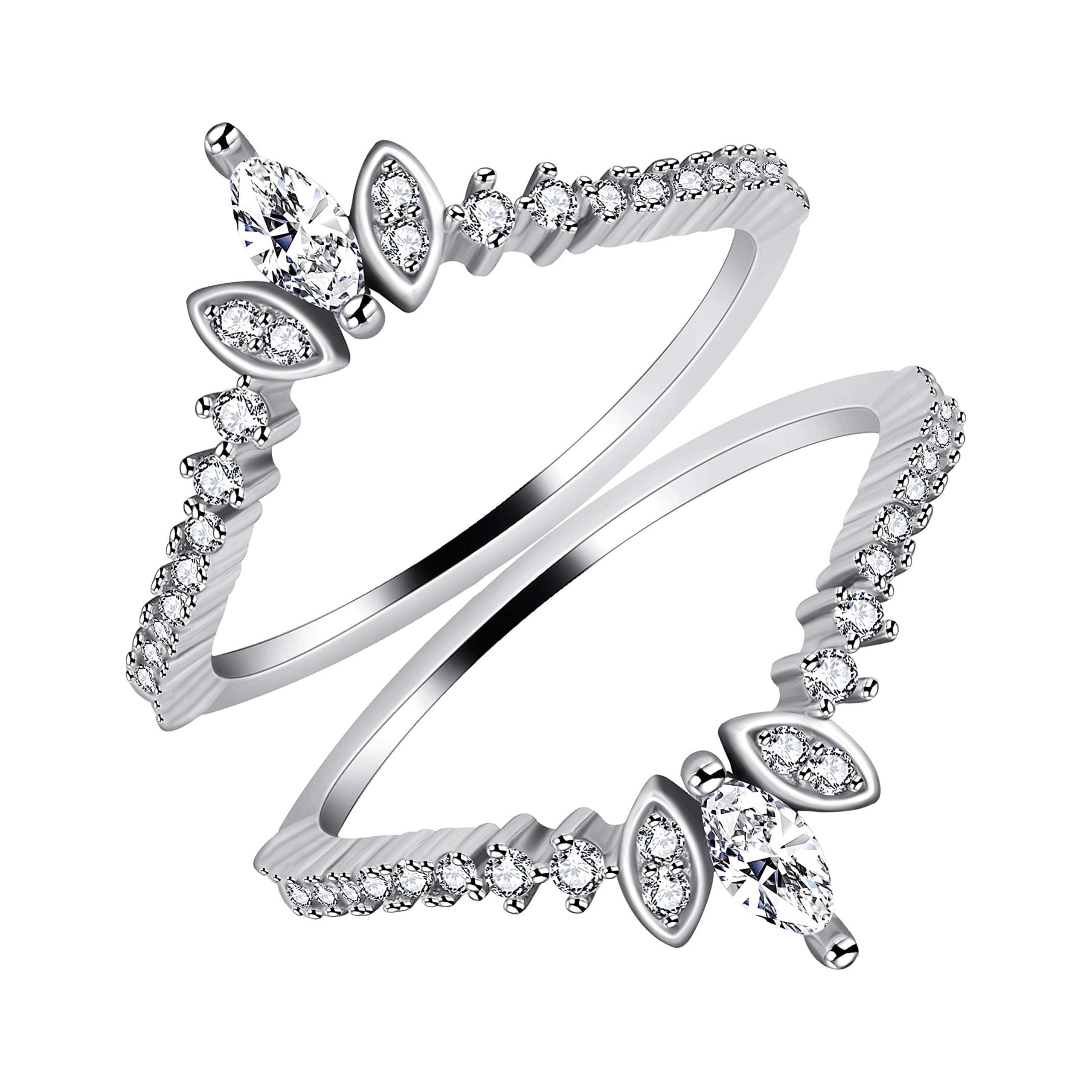 Uloveido Women's 925 Silver Marquise CZ Crown Wedding Band Guard