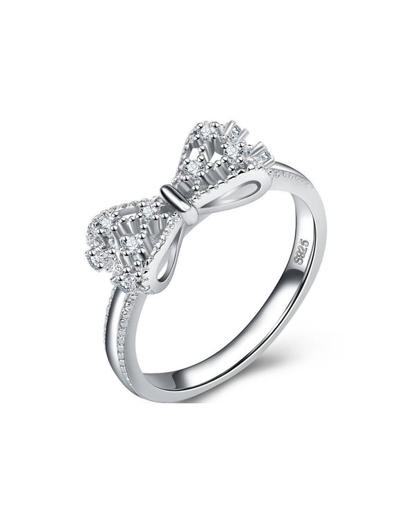Women's 925 Sterling Silver Crystal Bow Tie Ring Promise Engagement Infinity Ring for Mom (Size 9)