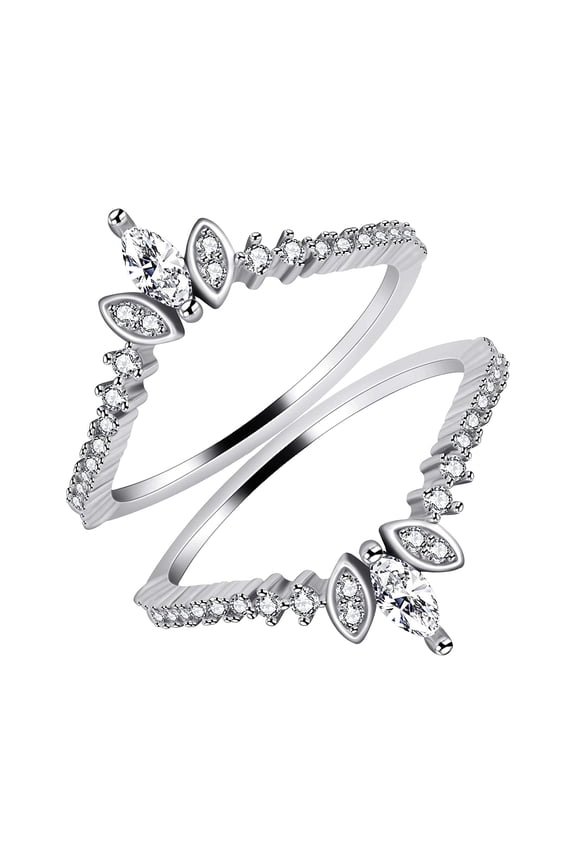 Women's 925 Sterling Silver Marquise Cut Cubic Zirconia Ladies Anniversary Wedding Band Enhancer Guard Double Band (size 5)
